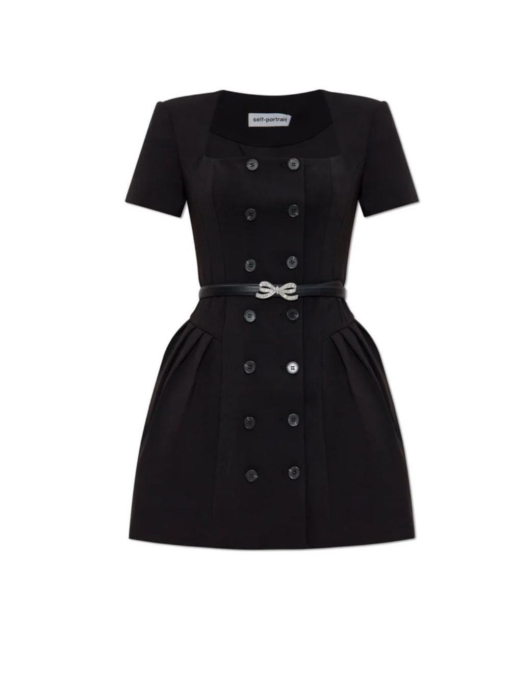 Self-Portrait Black Short-Sleeve Double-Breasted Mini Dress